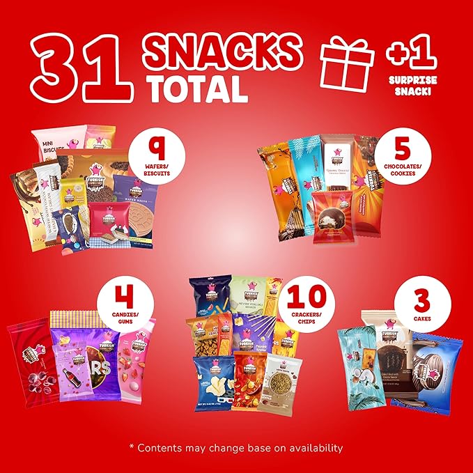 Mega International Snack Box | Premium Exotic Foreign Snacks | Unique Snack Food Gifts Included | Try Extraordinary Turkish Snacks | Candies from Around the World | 32 Full-Size Snacks
