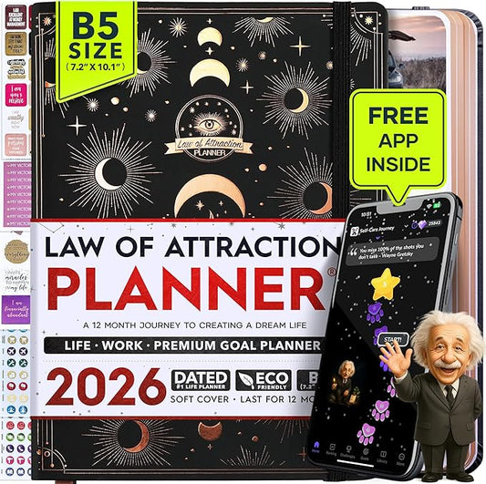 2026 Planner Weekly and Monthly | Law of Attraction Planner with Panduo App | A 12 Month Journey for Productivity, Gratitude & Goal Setting | Includes Foldable Vision Board, Gift Box & Stickers