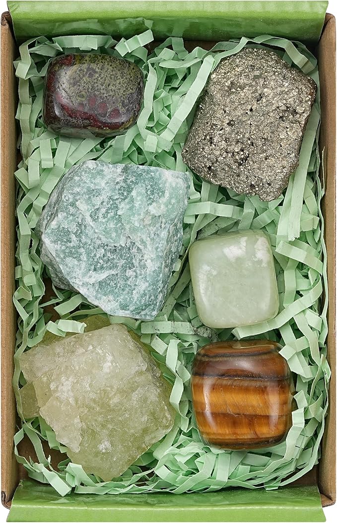 QianCannaor Crystals and Healing Stones Set for Anxiety, Relaxation Spiritual Crystals Gift for Metaphysical, Witchcraft, Meditation, Manifestation, Zen, Reiki, Fengshui (Crystal for Money & Success)