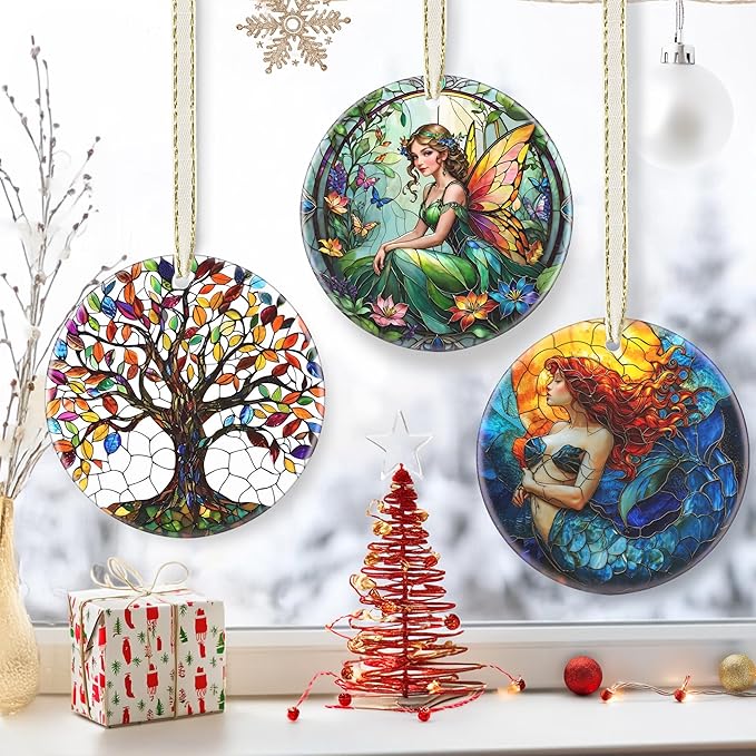 3.5 Inch Ceramic Christmas Tree Ornament, Vintage Fairy Christmas Ornaments, Heirloom Keepsake, Gift Exchange, Gift Idea, Bauble Present