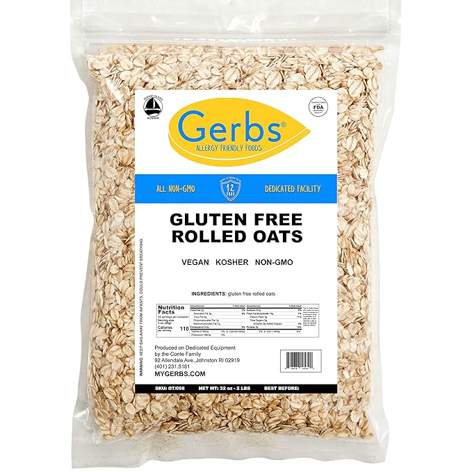 Gerbs Gluten-Free Traditional Rolled Oats 2 lbs. | Carefully Sourced, Premium Grade, Resealable Bag | Hearty Texture, Ideal for Baking & Breakfast | Top 14 Allergen-Free
