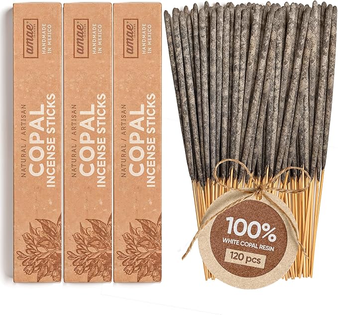 Authentic 100% White Copal Incense Sticks - Thick, Natural Mayan Resin for Spiritual Practices, Meditation, Yoga, Cleansing, Relaxation - Smooth Burning, Long Lasting, Handmade in Mexico - 120 Sticks