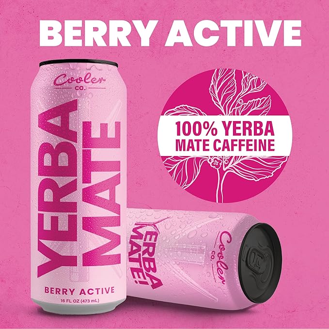 COOLER CO. | YERBA MATE | 12 Pack | 100% Organic Yerba Mate Caffeine | 150 mg Caffeine | 3 Organic Ingredients | Natural Ingredients | No Artificial Colors or Stimulants | Berry Active Flavor