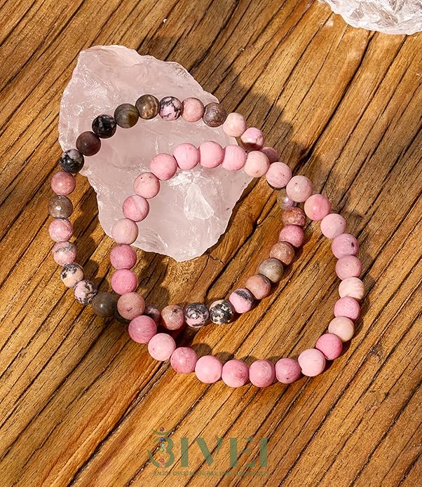 Bivei Natural Gemstone Semi Precious Healing Crystals Handmade Stretchy Round Beads Bracelet, Enhance Positive Energy