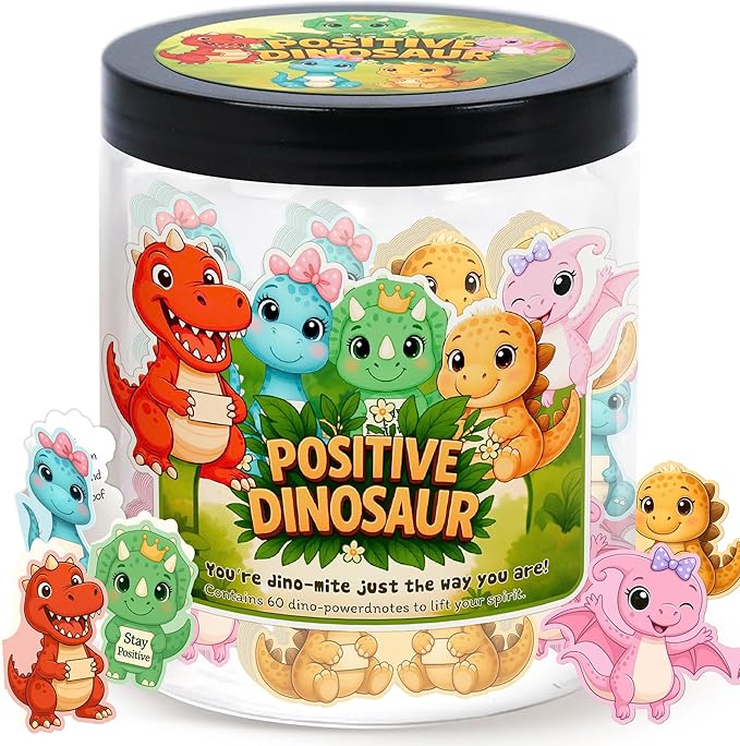 Positive Dinosaur Jar with 60 Daily Affirmation Cards, Emotional Support Dinosaur, Dinosaur Gift, Dinosaur Gifts For Women, Dinosaur Gift For Adults, Dinosaur Gifts For Teen Girls