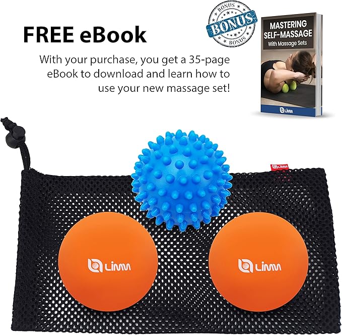 Limm Massage Ball Set - Spiky & Lacrosse Ball - Massage Ball Therapy for Plantar Fasciitis & Pain Relief - Deep Tissue Trigger Point Myofascial Release Ball for Back, Foot, Shoulder & Neck Pain