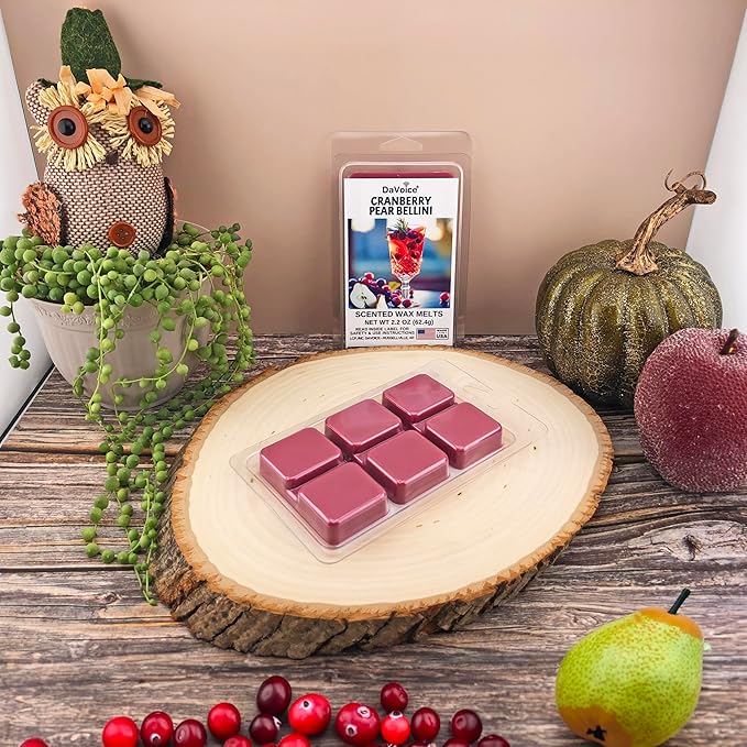 DaVoice Cranberry Pear Bellini Wax Melts – Strong Scented Soy Wax Cubes with Fruity Wine-Inspired Fragrance (6 Cubes, 2.2 oz)