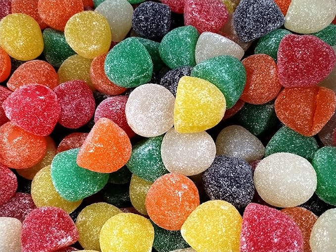 Assorted Sugar Sanded Fruit Juju Gum Drops - 2 lbs of Fresh Delicious Bright Chewy Lemon Lime Orange Cherry Pineapple Grape Bulk Candy
