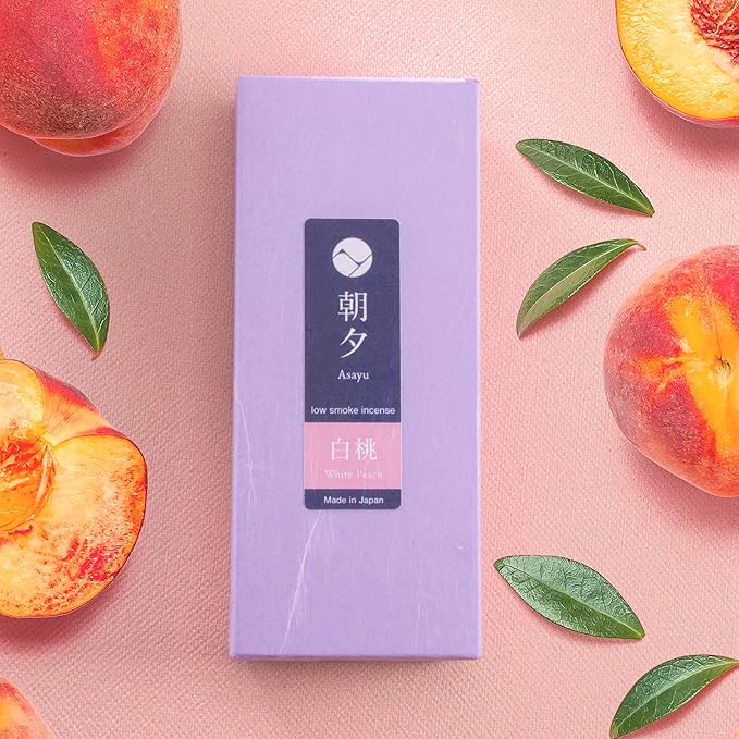 Asayu Japan Incense Sticks with Low Smoke for Morning or Evening Meditation, Relax or Yoga, Made in Japan 40gr - White Peach-Scent