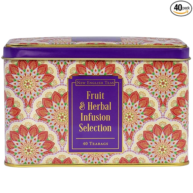 New English Teas Fruit and Herbal Tea in Tin with 40 Teabags - Rosehip & Hibiscus, Peppermint, Chamomile & Black Tea with Lemon & Ginger