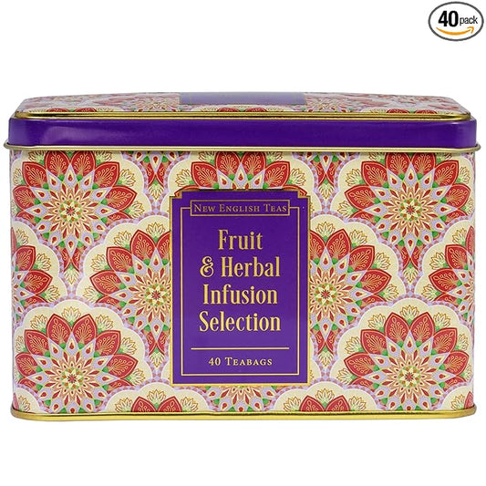 New English Teas Fruit and Herbal Tea in Tin with 40 Teabags - Rosehip & Hibiscus, Peppermint, Chamomile & Black Tea with Lemon & Ginger