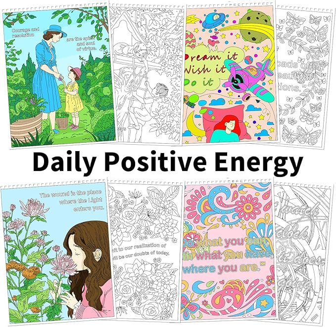 Elfew 3 Pack Inspirational Words Coloring Books for Adults, 60+ Positive and Motivational Quote, Coloring Books Spiral Bound, A4 Thick Art Paper, Gifts for Office Stress Relief and Relaxation
