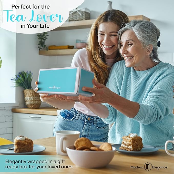 Gift Sets for Tea Lovers Women and Men Tumbler 15 Unique Teas 10 Honey Straws (Mom Card-Purple)