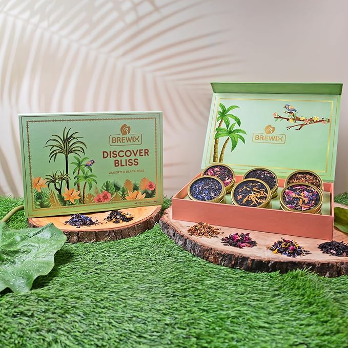 BREWIX, Discover Bliss Premium Assorted Tea Gift Set for Women (6 Premium Teas / 75+ Cup) | Tea Gift Sets For Tea Lover | Tin Caddy Presentation Box | Gifts for Her | Gifts for Women