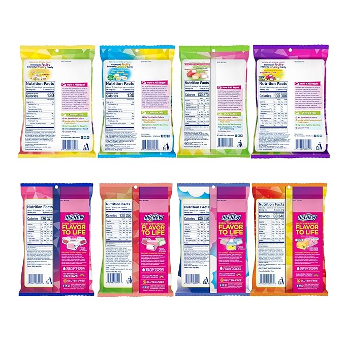 HI-CHEW Variety Mix, Pack of 8 Bags - 22 Flavors Including Dessert Mix - Unique Fun Soft & Chewy Halloween Candy - Immensely Juicy Fruity Candy Flavors - Individually Wrapped for Sharing