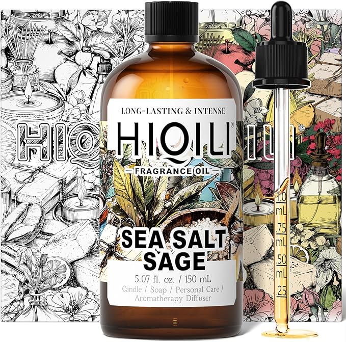 HIQILI Sea Salt Sage Fragrance Oil for Diffuser Use, Candle Making Scents, Soap Making Supplies, Car/Hotel Collection Diffuser Oil - 5.07 Fl Oz
