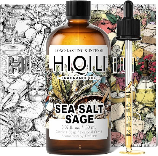 HIQILI Sea Salt Sage Fragrance Oil for Diffuser Use, Candle Making Scents, Soap Making Supplies, Car/Hotel Collection Diffuser Oil - 5.07 Fl Oz