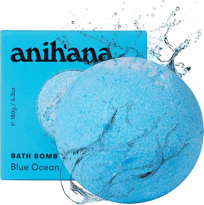 ANIHANA Bath Bomb with Coconut Oil, Paraben Free, Hand-Crafted Luxury Fizzers, Refreshing Blue Ocean Scent, 6.3 oz