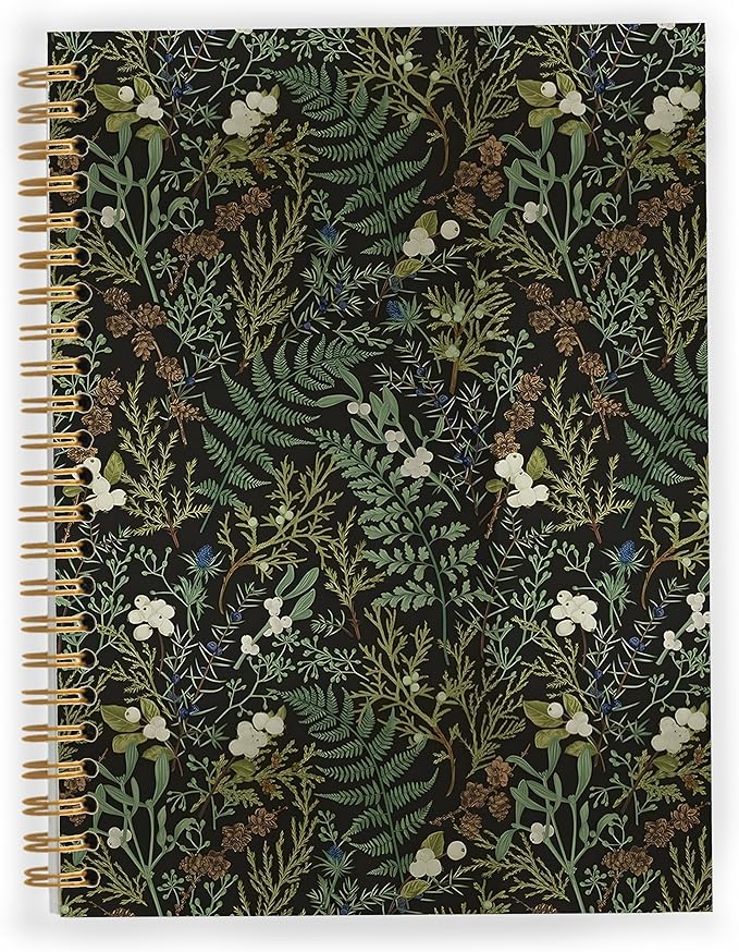 Dark Green Botanical Spiral Notebook, Cottagecore Wildflower Plants Notebooks for Note Taking, Vintage Fern Herb Leaf Floral Journals for Writing, Rustic Hardcover Journal, 5.5x8.3 Inch