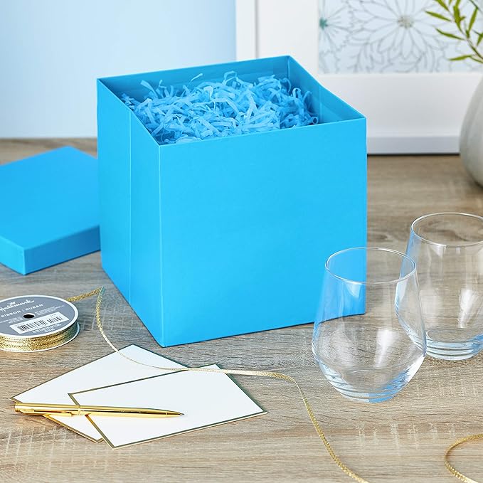 Hallmark Medium Gift Box with Lid and Shredded Paper Fill (Turquoise Blue 7 inch Box) for Birthdays, Graduations, Anniversaries, Baby Showers, All Occasion