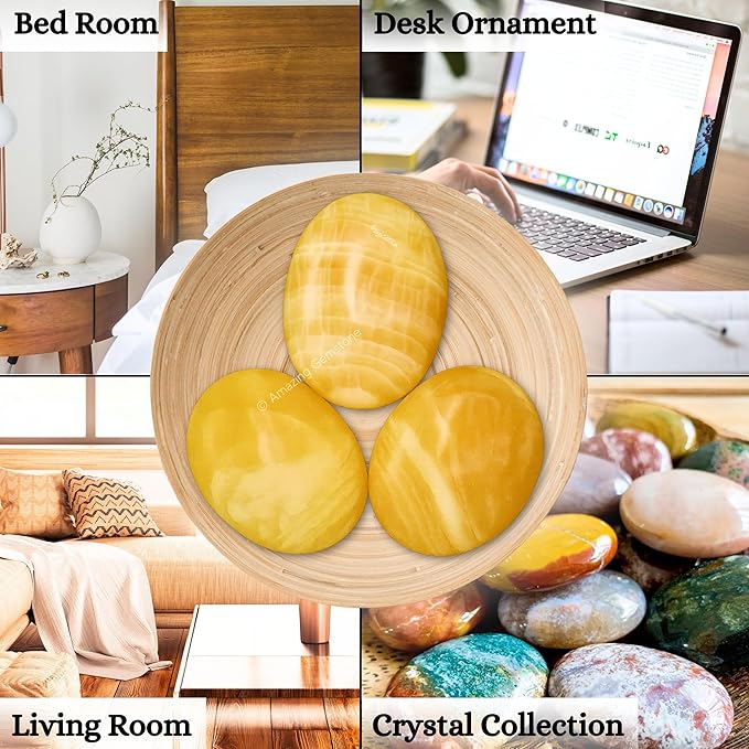 Yellow Calcite Crystals and Healing Stones - Large Palm Stone Crystals Piedra - Crystal for Good Luck, Positive Energy, Meditation - Unique Stocking Stuffers and Birthday Gifts for Women, Men