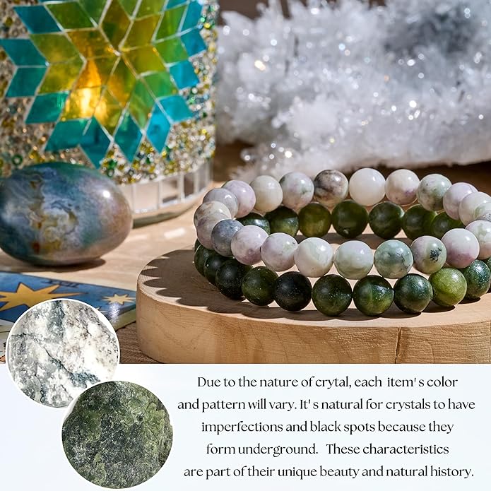 Bivei Natural Gemstone Semi Precious Healing Crystals Handmade Stretchy Round Beads Bracelet, Enhance Positive Energy