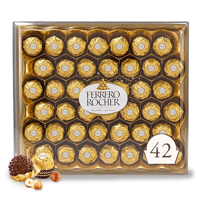 Ferrero Rocher, 42 Count, Premium Milk Chocolate Hazelnut, Chocolates for Gifting, 18.5 oz