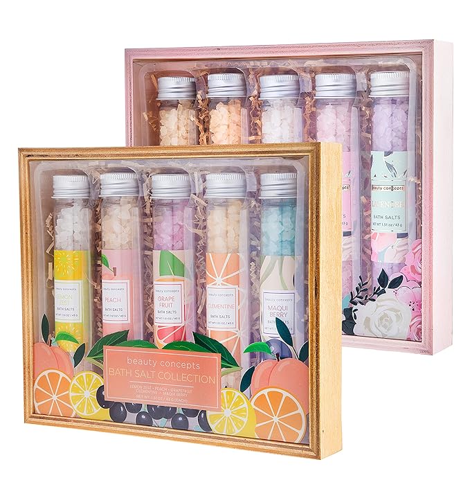 B.C. Beauty Concepts Aromatherapy Bath Salts- Epsom Salts for Soaking, Relaxing Bath Spa Set, Scented in Vanilla Almond, Shea Butter, Sweet Mint, Honey Rose, and Lavender, 10 Pack - Floral and Fruits