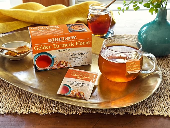 Bigelow Tea Golden Turmeric Honey plus Adaptogens, 18 Count (Pack of 6), 108 Total Tea Bags