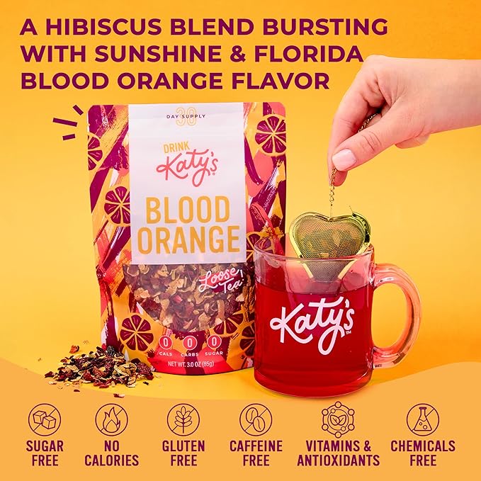 Katy's Blood Orange Loose Leaf Tea | Fruity & Citrusy Herbal Tea | Orange Peel & Hibiscus | Caffeine-Free & Hydrating Fruit Tea | 30+ Cups | Hot or Iced | Antioxidant-Rich | Woman-Owned | 3oz Pouch