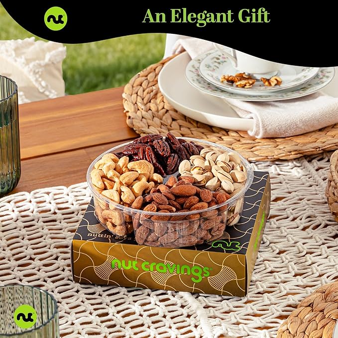 NUT CRAVINGS - Diwali Sweets Hamper Mixed Nuts Gift Basket in Black Gold Box (4 Assortments) Food Arrangement, Healthy Snack Care Package, Food Assortments