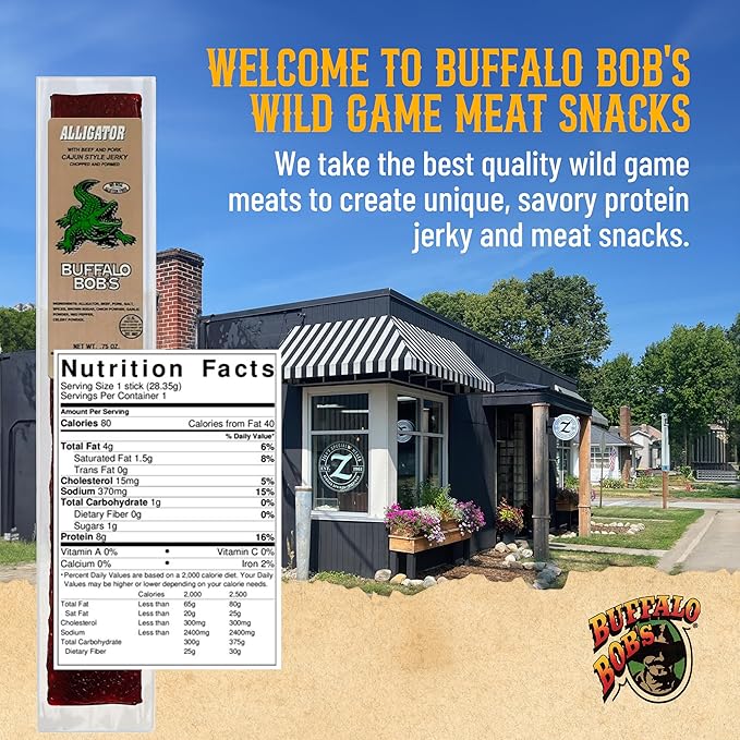 Buffalo Bob's Wild Game Meat Snack Stick - Alligator Cajun Stick 10 Pack