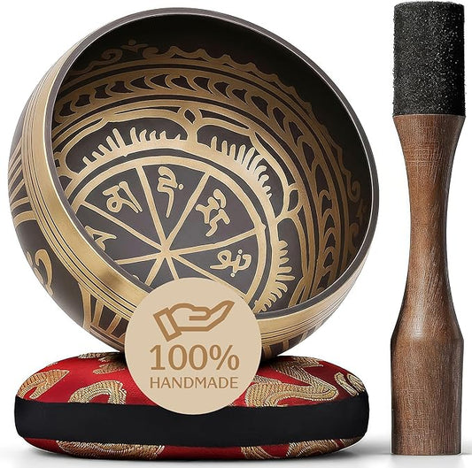 Handmade Tibetan Etched Singing Bowl Set – Sound Bowl & Meditation Bowl with Cushion, Mallet & Guide – Spiritual Healing Products – Meditation Sound Bath Kit – Portable Sound Therapy Tool