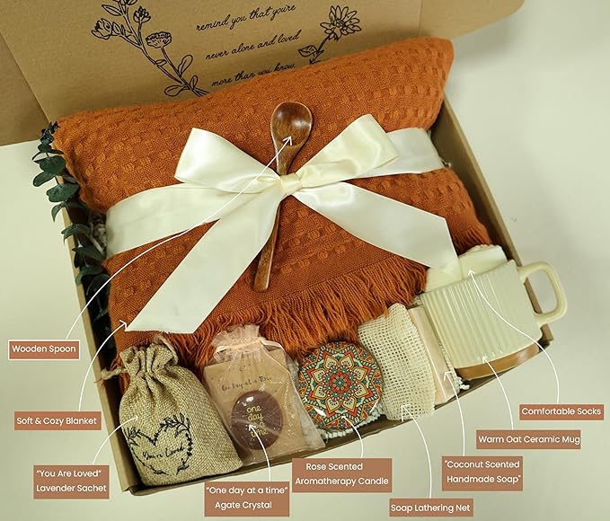Get Well Soon Gift Baskets for Women - Caramel Color Scheme Self Care - After Surgery, Sympathy Gifts for Loss of Loved One, Thinking of You/Grief/Bereavement/Miscarriage Gifts for Women(Caramel)