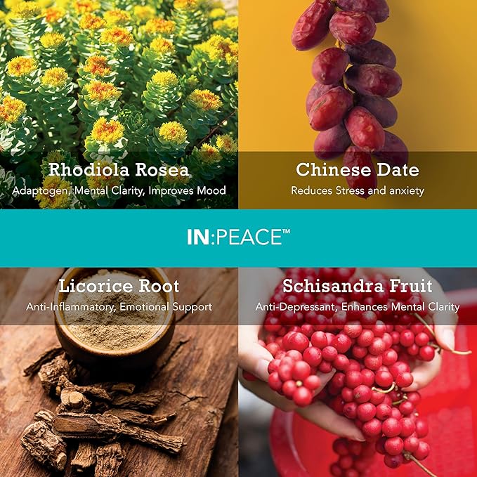 In:TotalWellness IN:Peace Herbal Calming Formula. 20 Serving Pouch, Wild Berry Flavor. 9 Herb Antioxidant + Adaptogen Blend. Clinically Proven Ingredients. Crafted by a Licensed Herbalist