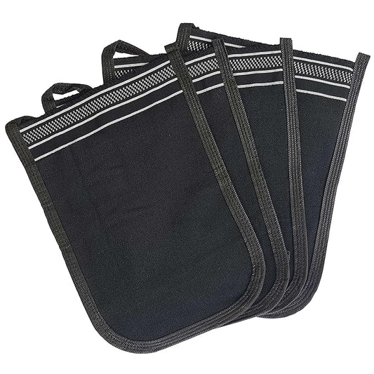 Turkish Exfoliating Gloves – Face & Body Exfoliation Mitts - Bath Hammam Spa Exfoliator Kese Glove - Body Scrub Glove to Remove Dead Skin – Brighten & Soften Skin – 4Pcs (Black & White)