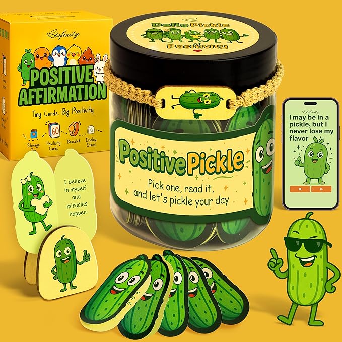 Positive Pickle Affirmation Jar - 60 Daily Affirmation Cards For Women, Teenage Girl Birthday Gifts, Inspirational Quotes Teacher Gifts, Stocking Stuffers For Teen Girls Trendy Stuff Christmas Gift