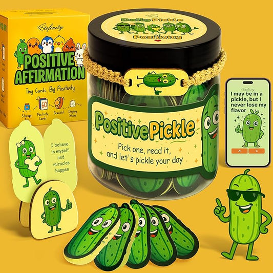 Positive Pickle Affirmation Jar - 60 Daily Affirmation Cards For Women, Teenage Girl Birthday Gifts, Inspirational Quotes Teacher Gifts, Stocking Stuffers For Teen Girls Trendy Stuff Christmas Gift
