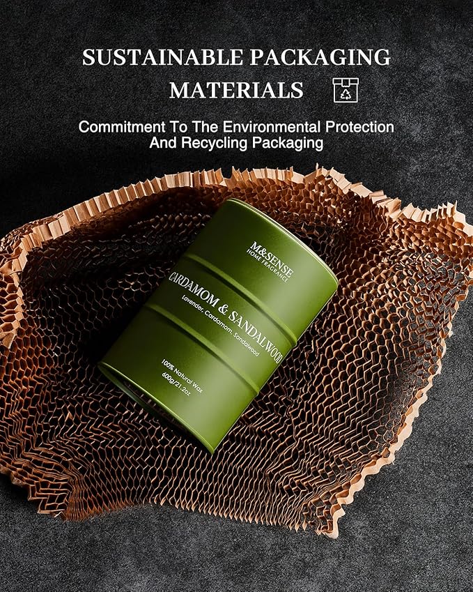 M&SENSE Cardamom Sandalwood Large Soy Scented Candles, Natural Organic Clean Burning Candles 21.2oz 120 Hours Long Lasting, Relaxing Aromatherapy Candles Gifts for Stress Relief