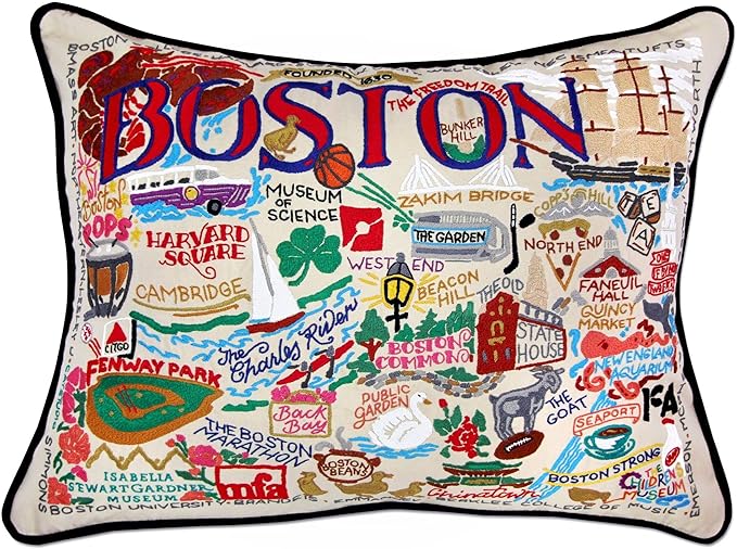 Catstudio Boston Embroidered Pillow - U.S. City Souvenir Decorative Throw Pillow with Original Artwork for Boston Lovers, Travel Souvenir
