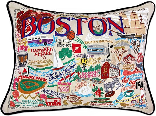 Catstudio Boston Embroidered Pillow - U.S. City Souvenir Decorative Throw Pillow with Original Artwork for Boston Lovers, Travel Souvenir