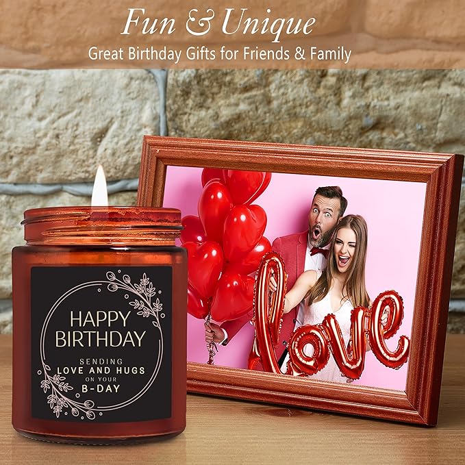 Birthday Gifts for Women Men - Sending Love Hugs Bday Candle for Her, Him, Best Friend - Happy Birthday Gifts for Mom Wife Girlfriend Aunt Sister Daughter - Jasmine Relaxing Soy Candle
