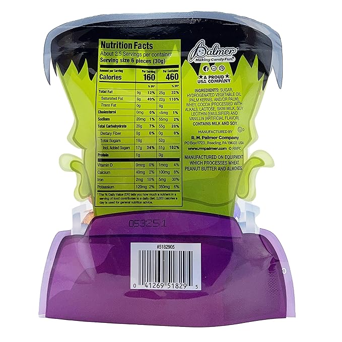 Fruidles Halloween Party Pals Big Milk Chocolate, Holiday Treats, Chocolaty 'n Smooth, Individually Wrapped, Kosher Certified (Frankenstein Choclate, Single)