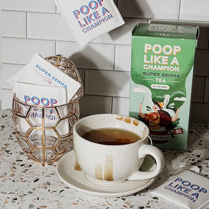 Poop Like A Champion Super Senna Tea with Peppermint, 30 Bags, Digestive Herbal Tea for Constipation Relief, Natural Laxative, Traditional Remedy