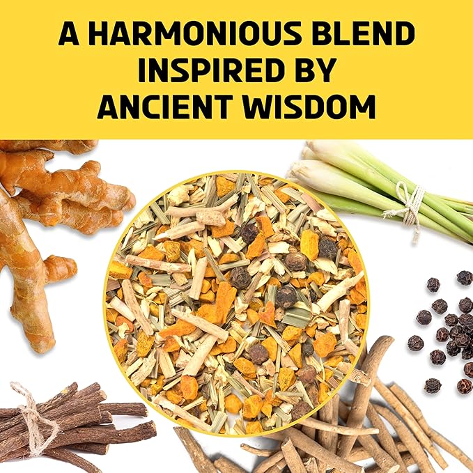 BREWIX, Turmeric Ashwagandha Herbal Tea Loose Leaf (100+ Cups, 7.05oz/200g) Real Ingredients From India, Caffeine Free & Naturally Gluten Free