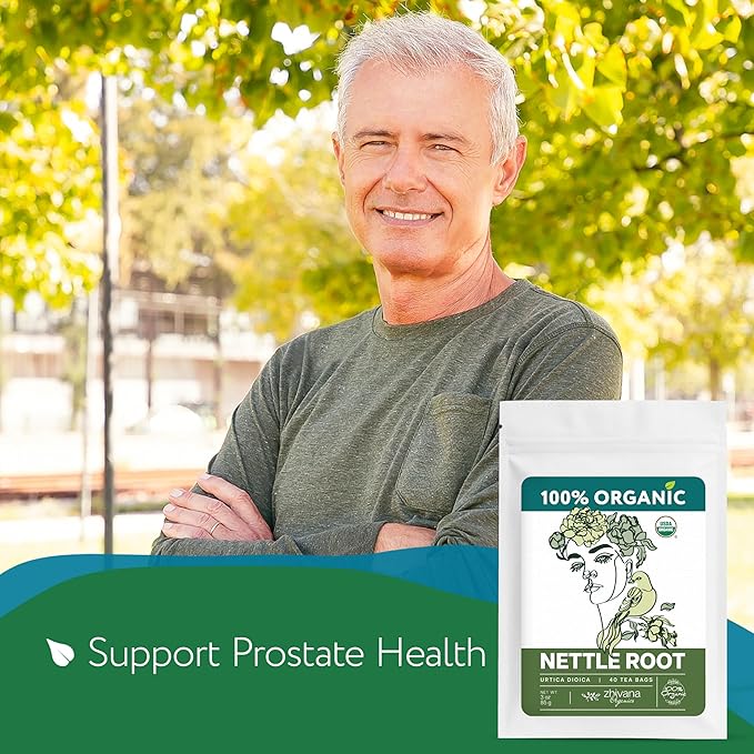 Organic Stinging Nettle Root Tea (40 Tea Bags) - Traditionally Used Herbal Tea for Men’s Health - Supports Prostate, Hormonal Balance & Energy - Té de Raíz de Ortiga