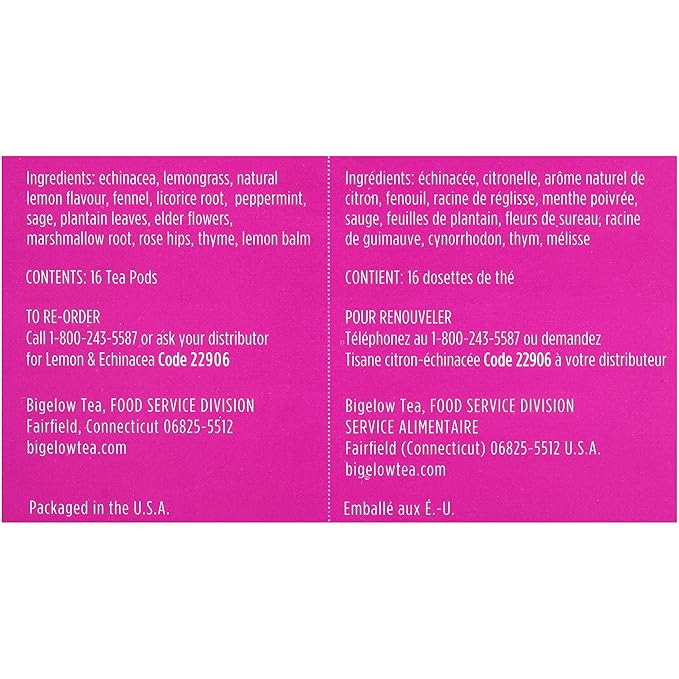 Bigelow Benefits Stay Well Lemon and Echinacea Herbal Tea Pods, 16-Count Box (Pack of 1) Caffeine-Free Individual Herbal Tisane Bags, for Hot Tea or Iced Tea