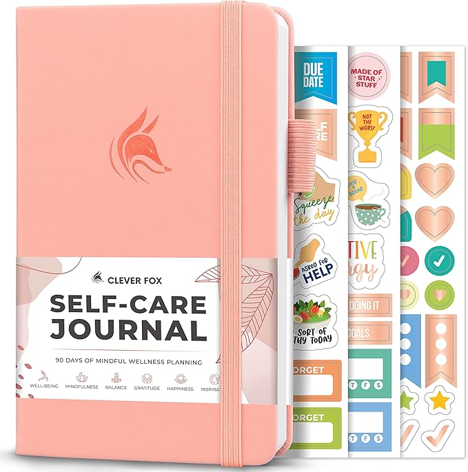 Clever Fox Self-Care Journal Pocket – Daily Reflection Notebook – Mental Health & Personal Development Planner, Meditation & Mood Log (Light Pink)