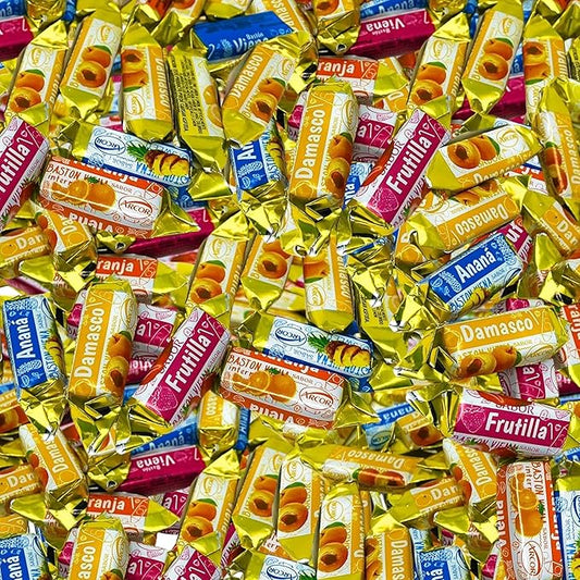 Halloween Fruity Hard Candy Filled With Real Fruit Pulp - 3 lbs - Peach, Strawberry, Pineapple, Orange and Lemon Flavored Bon Bons Filled with Real Fruit Pulp - Bulk American Vintage Candy Assortment - Individually Wrapped, 48 oz.