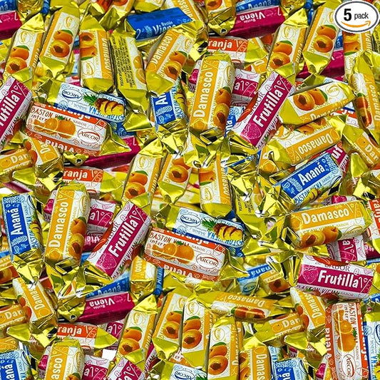 Halloween Fruity Hard Candy Filled With Real Fruit Pulp - 1 lbs - Peach, Strawberry, Pineapple, Orange and Lemon Flavored Bon Bons Filled with Real Fruit Pulp - American Vintage Candy Snack Assortment - Individually Wrapped, 16 oz.